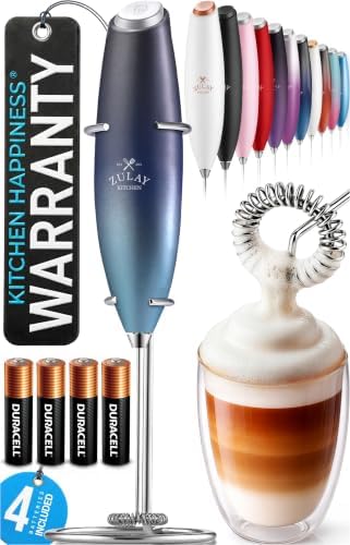 Zulay Kitchen Powerful Milk Frother Wand With Duracell Batteries - Ultra Fast Handheld Drink Mixer - Electric Whisk Foam Maker for Coffee, Lattes, Cappuccino & Matcha - Z1 Motor - Deep Sea