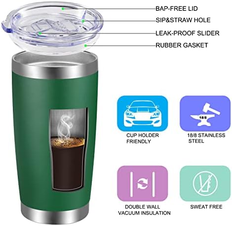 VEGOND 20oz Tumbler with Lid and Straw Stainless Steel Tumbler Cup Vacuum Insulated Double Wall Travel Coffee Mug Powder Coated Coffee Cup, Dark Green, 1 Pack