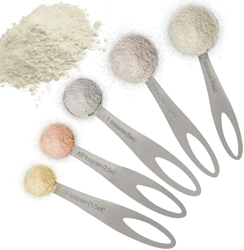 5-Piece Stainless Steel Measuring Spoon Set for Cooking and Baking, Heavy Duty, Fits in Spice Jars, Accurate for Dry and Liquid Ingredients