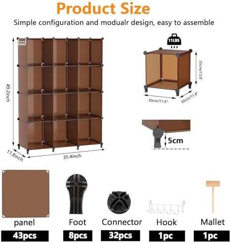 AWTATOS Closet Organizer, 12 Cube Storage Organizer Shelves, Cocoa Brown