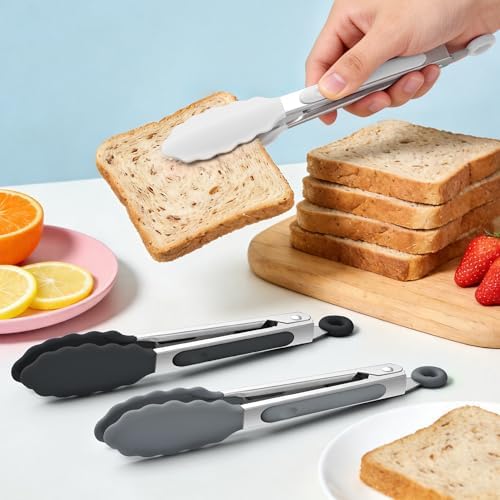 6PCS 7-Inch Silicone Tongs Set, Stainless Steel Tongs with Silicone Tips
