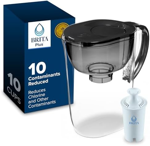 Brita Small 10 Cup Water Filter Pitcher, 1 BritaPlus Filter, Metro, Black