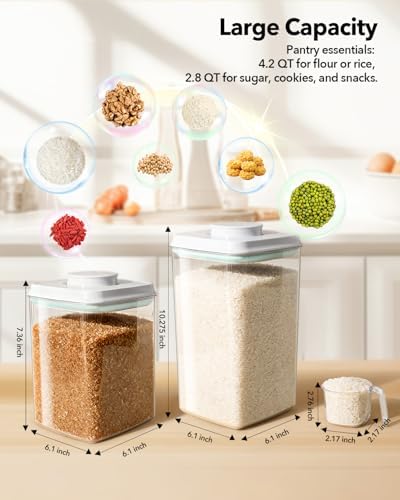 Ankou Food Storage Container Sets, 2.8 Qt *2+ 4.2 Qt *4 Airtight Canisters with Lids and 130ml Scoop, BPA-Free Plastic Pantry Containers for Flour, Sugar, Rice
