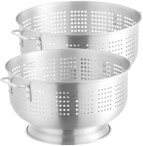 (Set of 2) 16 Qt. Aluminum Colander with Base and Handles – Heavy-Duty 16-Gauge Commercial Strainer for Pasta, Fruits, and Vegetables (2, 16 Quart)