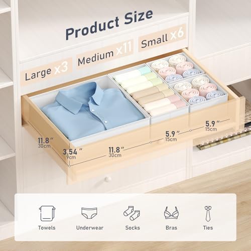 DIMJ Drawer Organizer Clothes - 20 Pack Closet Drawer Organizer Bins for Baby Clothes Storage, Fabric Dresser Organizer for Nursery Bedroom, Foldable Small Drawer Dividers for Underwear Socks