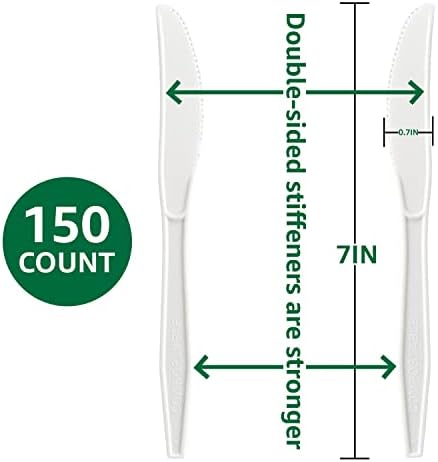 100% Compostable No Plastic Knives Plastic Forks Plastic Spoons Plastic Utensils, The Heavyweight Heavy Duty Flatware is Eco Friendly Products for Lounge Party Wedding BBQ Picnic Camping.