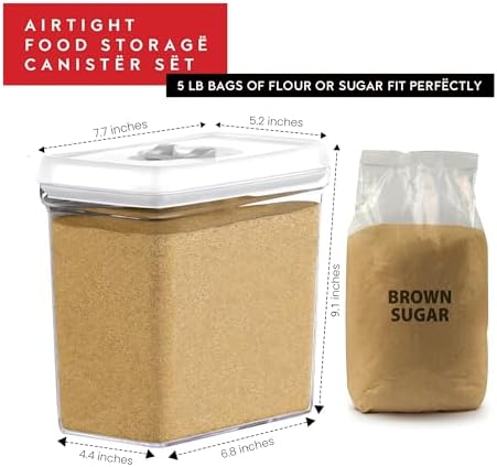 DWËLLZA KITCHEN Large Airtight Food Storage Containers with White Lids (3.8L, 0.8L) - Clear Plastic Bulk Food Pantry & Kitchen Storage Containers for Flour, Sugar 4 Pc BPA-Free, Keeps Fresh & Dry