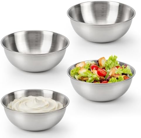 4-Piece Stainless Steel Mixing Bowls(1.26Qt) Metal Bowl Set with Measurement Marks, Dishwasher Safe & Stackable - Perfect for Salad Making,Baking, Meal Prep and Kitchen Use