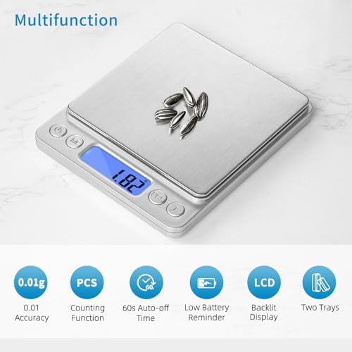 Toprime Digital Gram Scale 500g 0.01g Food Scale Kitchen High Precision