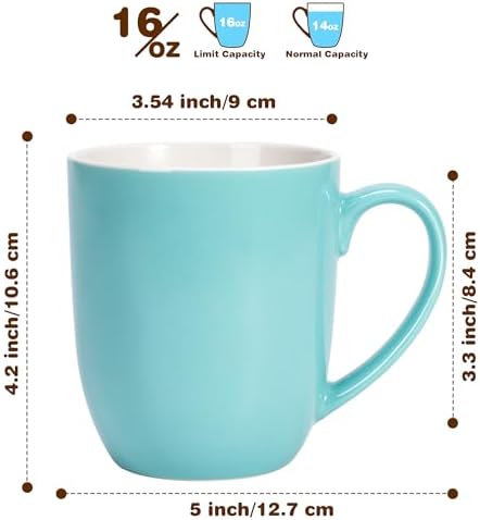 Urbanstrive 16 oz Large Coffee Mugs Set of 6 Ceramic Coffee Mug White Coffee Cups Tea Cups Idea Gift for Women Men House Warming Gifts New Home Office, Blue 6 Pack