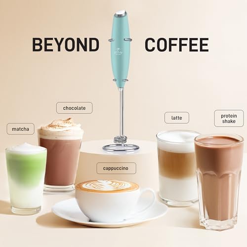 Zulay Kitchen Powerful Milk Frother Wand With Duracell Batteries - Ultra Fast Handheld Drink Mixer - Electric Whisk Foam Maker for Coffee, Lattes, Cappuccino & Matcha - Double Whisk - Fresh Mint