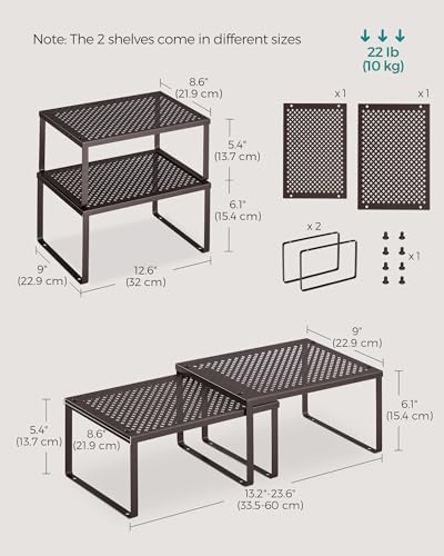 SONGMICS Set of 2 Metal Spice Racks, Stackable Expandable Shelf Risers