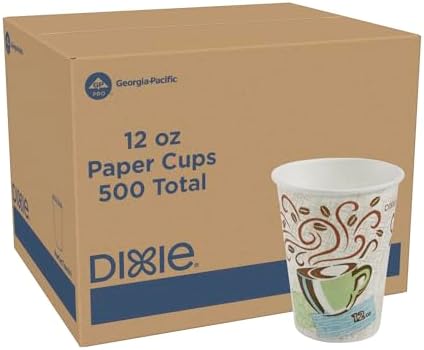 Dixie PerfecTouch 12 oz Paper Coffee Cups By GP PRO, Coffee Haze Design, 500 Count (25 Disposable Cups Per Sleeve, 20 Sleeves Per Case), 5342DX
