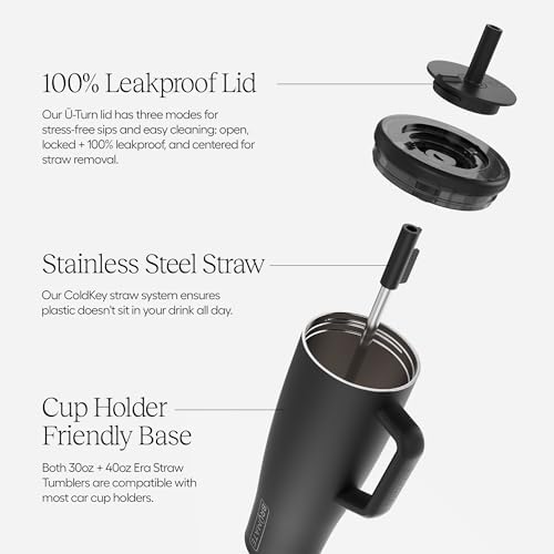 BrüMate Era 30 oz Tumbler with Handle and Straw | 100% Leakproof Insulated Water Bottle Tumbler with Lid and Flexible SoftSip Straw | Made of Stainless Steel | Cup Holder Friendly | 30oz (Guava)