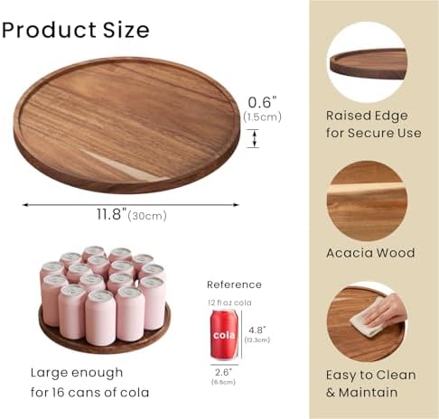 VERTORGAN Acacia Wood Serving Tray,11.8 Inch Decorative Trays,Home Decor