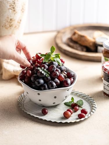 Gomakren Ceramic Berry Basket Set of 2, Floral Fruit Bowl 6in, Cream White