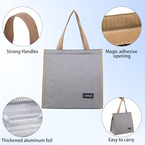 Insulated Lunch Bag for Work, 10.2"x5.9"x10.2" Oxford Waterproof Lunch Tote, Thermal Lunch Box for Office, Picnic & Outdoor, Grey Canvas Tote Bag
