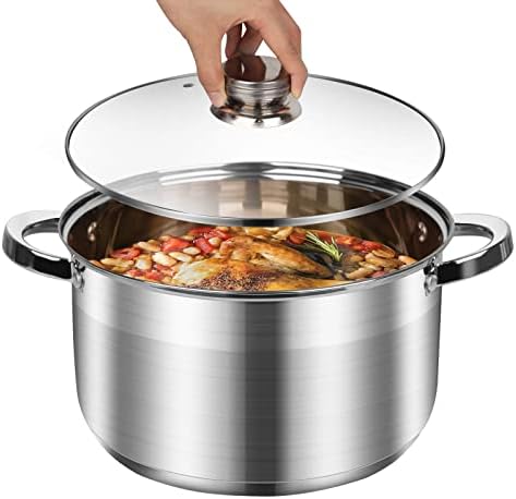 10 Quart Stock Pot with Lid, Stainless Steel Pasta Cooking Soup Pot