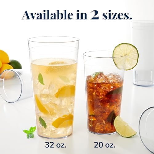 US Acrylic Cafe Plastic Reusable Tumblers, Clear, 32-Ounce, Set of 12