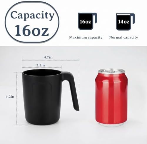 Wrova 16oz Wheat Straw Cups with handles set of 6-Plastic Cups Reusable-Unbreakable Kids Mugs-Dishwasher Safe & Microwave Safe-Ideal Plastic Mugs for Tea,Coffee,Camping,RV-Black