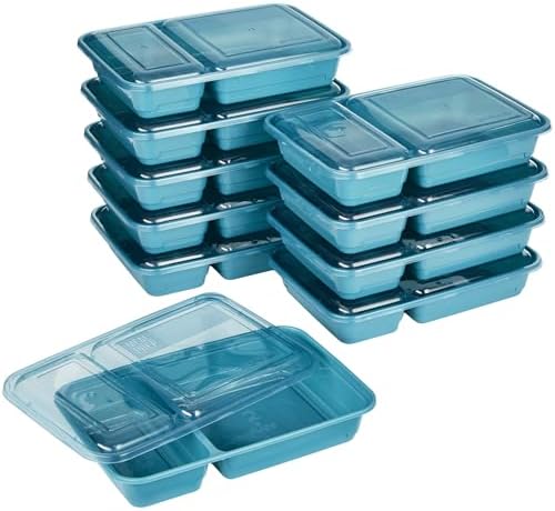 GoodCook Meal Prep Rectangle Two Compartment 20-Piece, Teal, Made without BPA