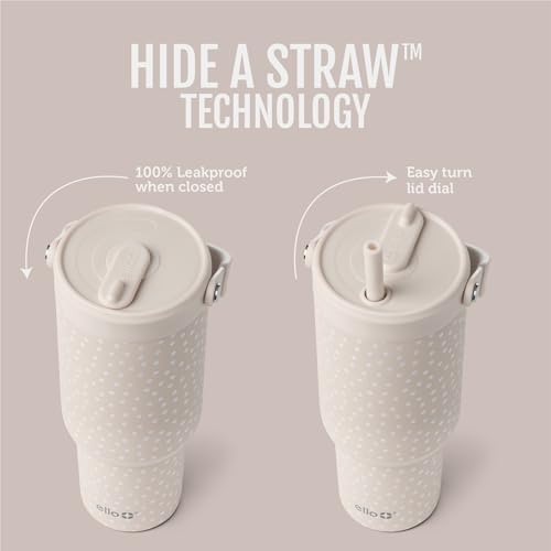 Ello Oasis Go+ 32oz Insulated Stainless Steel Tumbler with Straw, Wild Dot