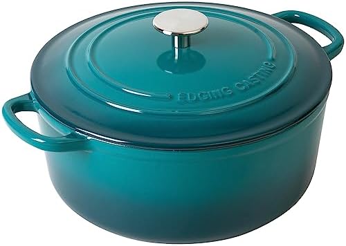 EDGING CASTING Dutch Ovens with Lid, Enameled Cast Iron Covered 5.5 Quart Dutch Oven with Dual Handle, Darkcyan