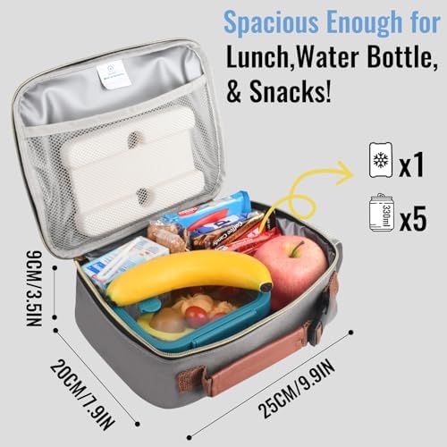 Genteen Lunch Box for Kids, Boys - Insulated Small LunchBox Reusable, Zip Closure & Buckle Handle, Portable Cooler for Work, School, Travel (Gray)