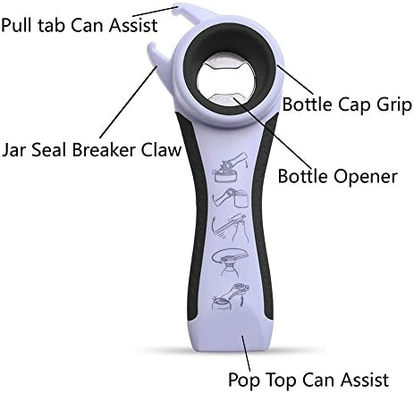 5 in 1 Lids off Jar Opener, Bottle Opener, Ideal For Women, Kids, Seniors - for Multipurpose Kitchen Tool, Easy open. White