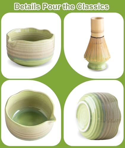 JBER Matcha Set, 7PCS Ceramic Matcha Whisk Set for Matcha Lovers Ceremony