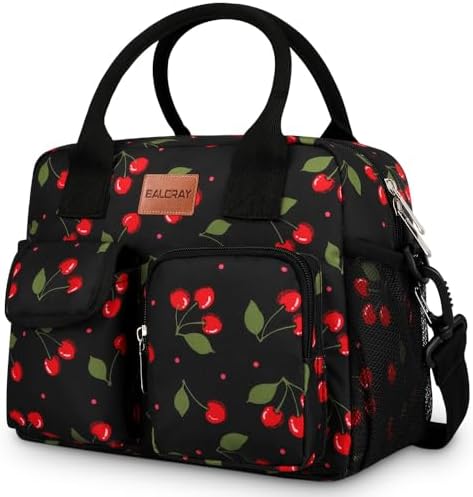 BALORAY Lunch Bag for Women Men Adult Lunch Box (Cherry with strap), L