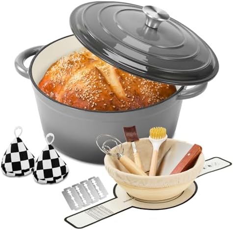 Enameled Cast Iron Dutch Oven pot 6.5 QT with Lid for Bread Baking
