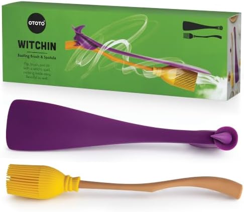 OTOTO Spatula and Pastry Brush - Silicone Heat Resistant and Basting Brush, Cooking and Baking Spatula, Spooky Witchy Gifts, Gothic Kitchen Halloween Gifts, Unique Kitchen Gadgets (Witchin)
