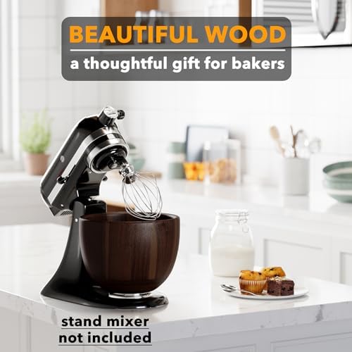 SpaceAid Wooden Bowl for Mixer - Kitchen Space Aid Acacia Wood Mixing Bowls Holder for Stand Mixer, Compatible with 4.5 & 5 QT Tilt-Head Models Kitchen, Dark Wood