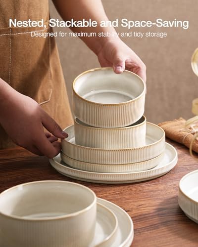 Famiware Star 8-Piece Plates and Bowls, Stoneware Dinnerware Dish Set for 4