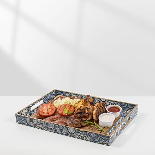 AGIOTA Boho Coffee Table Trays Serving Tray with Handles Large Tray for Ottoman Modern Decorative Tray for Living Room