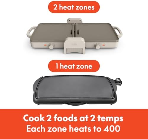 bella 10"x20" Fold and Store Griddle, Non-Toxic, Ceramic Coating, Oatmilk