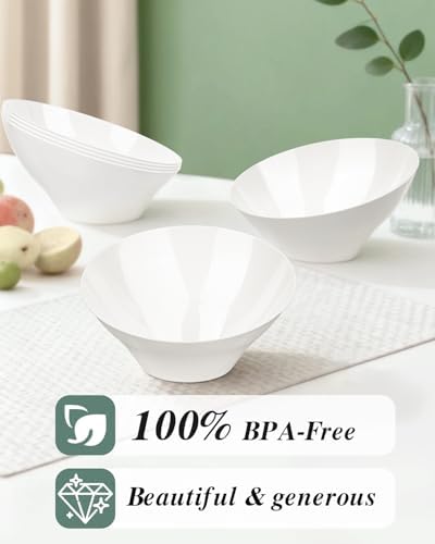 BESTVIP 20 Oz White Plastic Angled Serving Bowls, 12 Pack