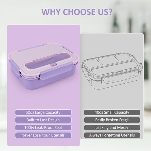 Caperci Bento Box Adult - 50 oz Large Lunch Containers for Adults and Teens