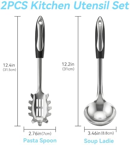 2 PCS Stainless Steel Soup Ladle and Spaghetti Spoon