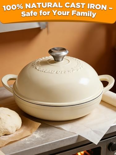 Dutch Oven Bread Baking Pot with Lid 6QT Enameled Cast Iron Oven, White Design & Complete Sourdough Kit (Banneton Basket, Dough Tools, Silicone Sling) for Artisan Bread Making
