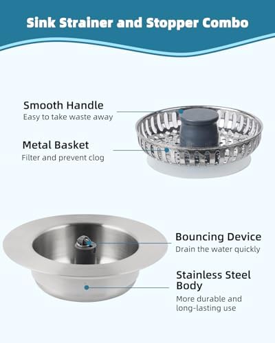All Metal Sink Drain Strainer for Kitchen Sink, 2PACK Universal Fit