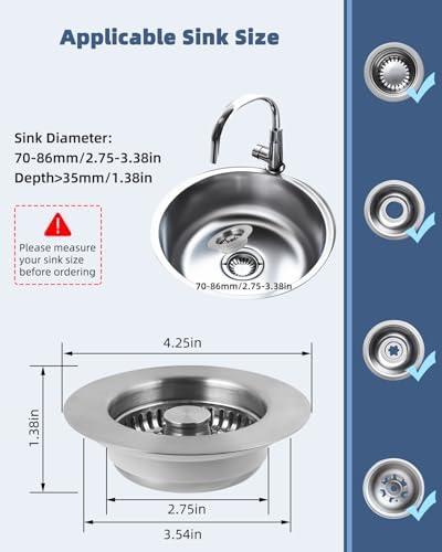 3-in-1 Kitchen Sink Strainer Stopper Combo, Universal Fit, All Metal