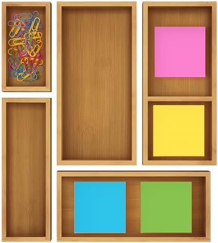 ROYAL CRAFT WOOD Premium Carbonized Bamboo Decorative Boxes - Drawer Organizer Set (5-Piece) – Wood Storage Boxes for Kitchen, Bathroom, Office & Makeup
