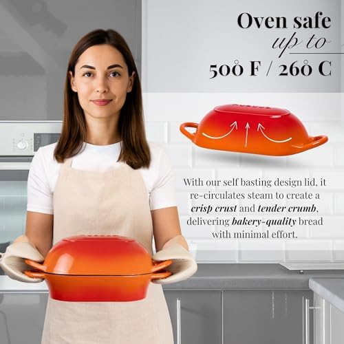 Dutch Oven For Sourdough Bread Baking – Enamelled Cast Iron Bread Loaf Pot – Oven Safe Non Stick Bread Pot – Rectangular, Orange, 24cm x 16cm – by Nuovva