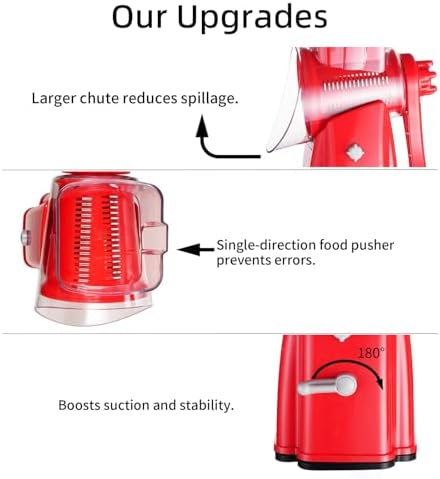 Upgrade Rotary Cheese Grater Shredder with Handle, Strong Suction Base, Multi-purpose Rotary Grater Slicer with 5 Interchangeable Blades for Ice, Vegetables, Fruit, Nuts with Blade Storage Box