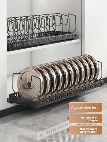 pots and pans organizer under cabinet,pot lid organizers inside cabinet holders for kitchen,Horizontal and vertical pulling modes,cast iron storage (White vertical pull-out)