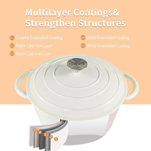 6 Quart Enameled Cast Iron Dutch Oven with Lid, Heavy Duty Cast Iron Pot for Braising, Stews, Roasting, Soup, Casseroles & Bread Baking, Nonstick Enamel Interior, Oven Safe to 500°F