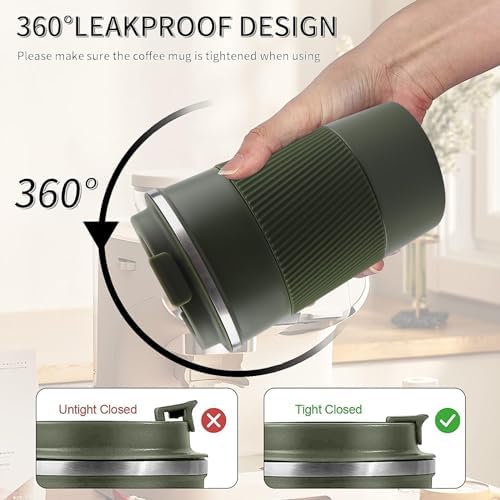Insulated Travel Coffee Mug, Stainless Steel Coffee Cup with Leakproof Lid