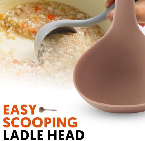 Platinum Silicone Cooking Ladle for Baking, Scraping & Mixing, 100% Food Grade Colorful Silicone Kitchen & Serving Utensils, Heat Resistant, Non-Stick Cookware - 8.6 inch Taupe Brown